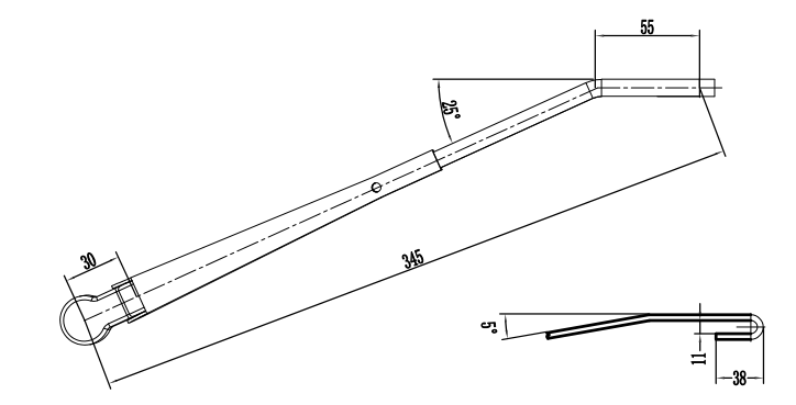 GBXX128 345mm小型右刮臂（25°）勾式