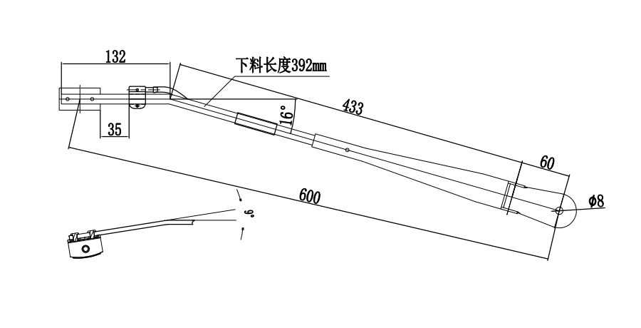GBXX43 600mm小型刮臂（左16°）